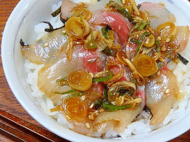 〆の一品♪　「ヒラマサのネギ醤油漬け丼」