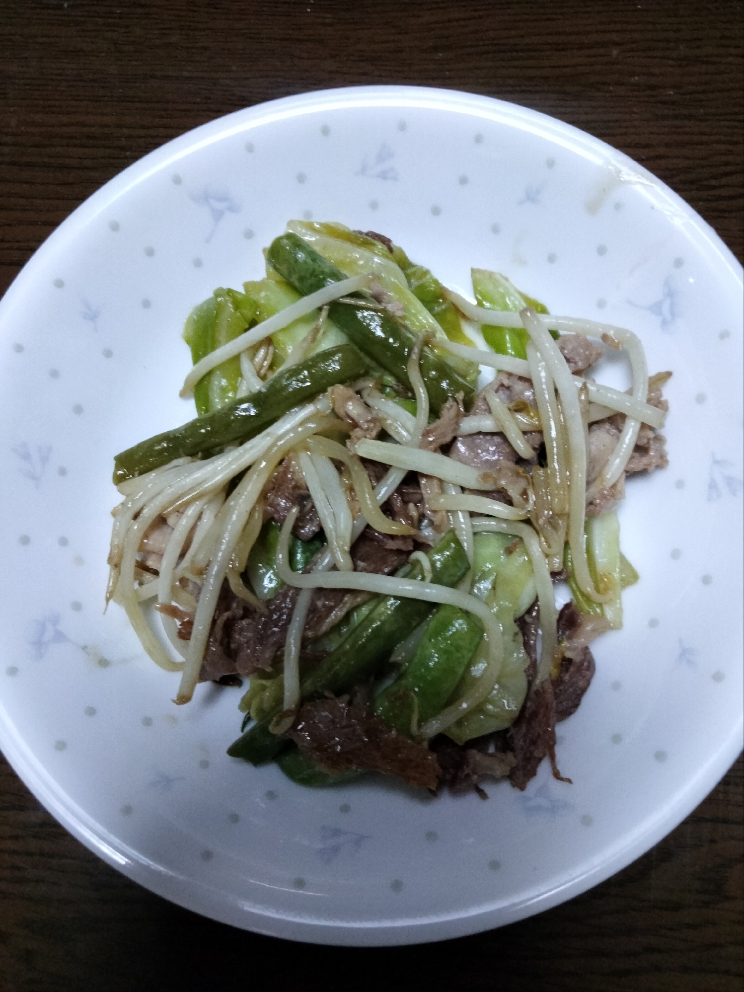 豚こまキャベツいんげんのごま油炒め