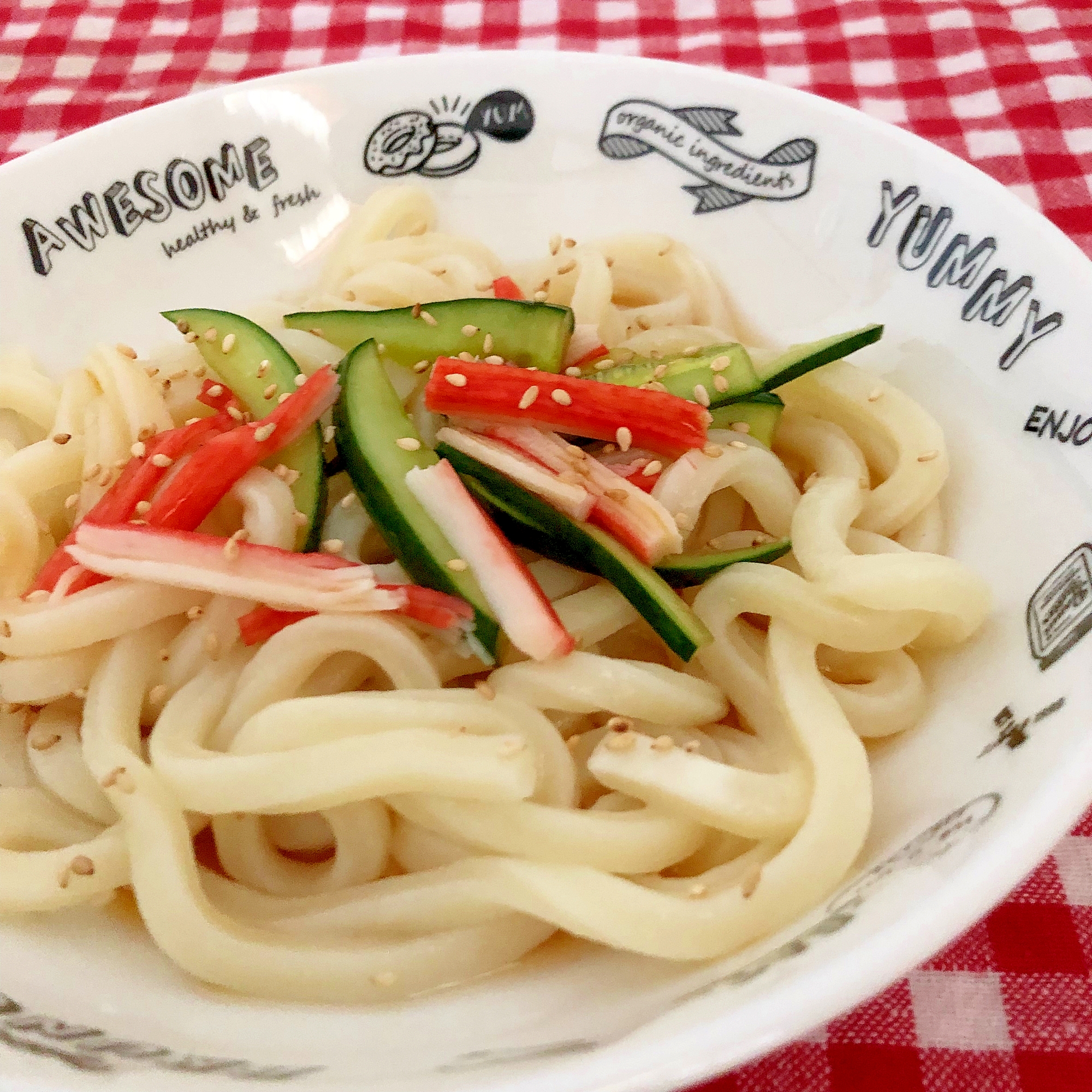 きゅうりとカニカマのうどん☆彡