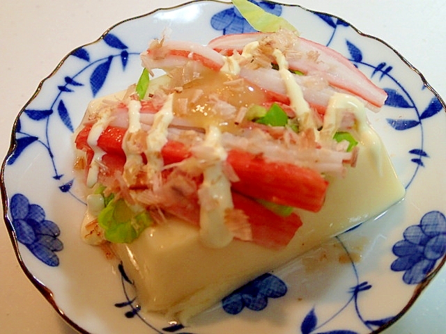 酢味噌/マヨで　サラダ菜とかにかまと削り節の卵豆腐