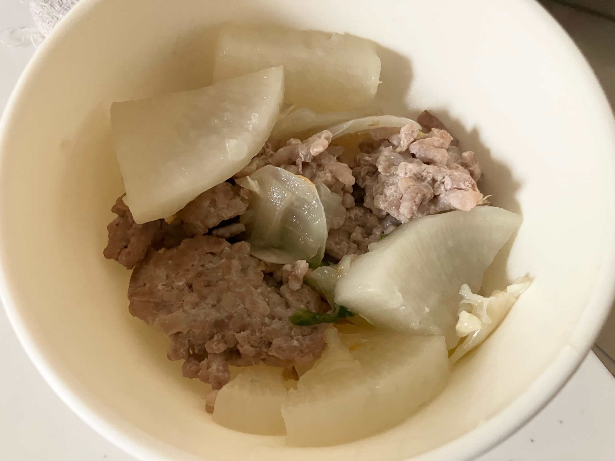 大根とネギと豚ひき肉炒め