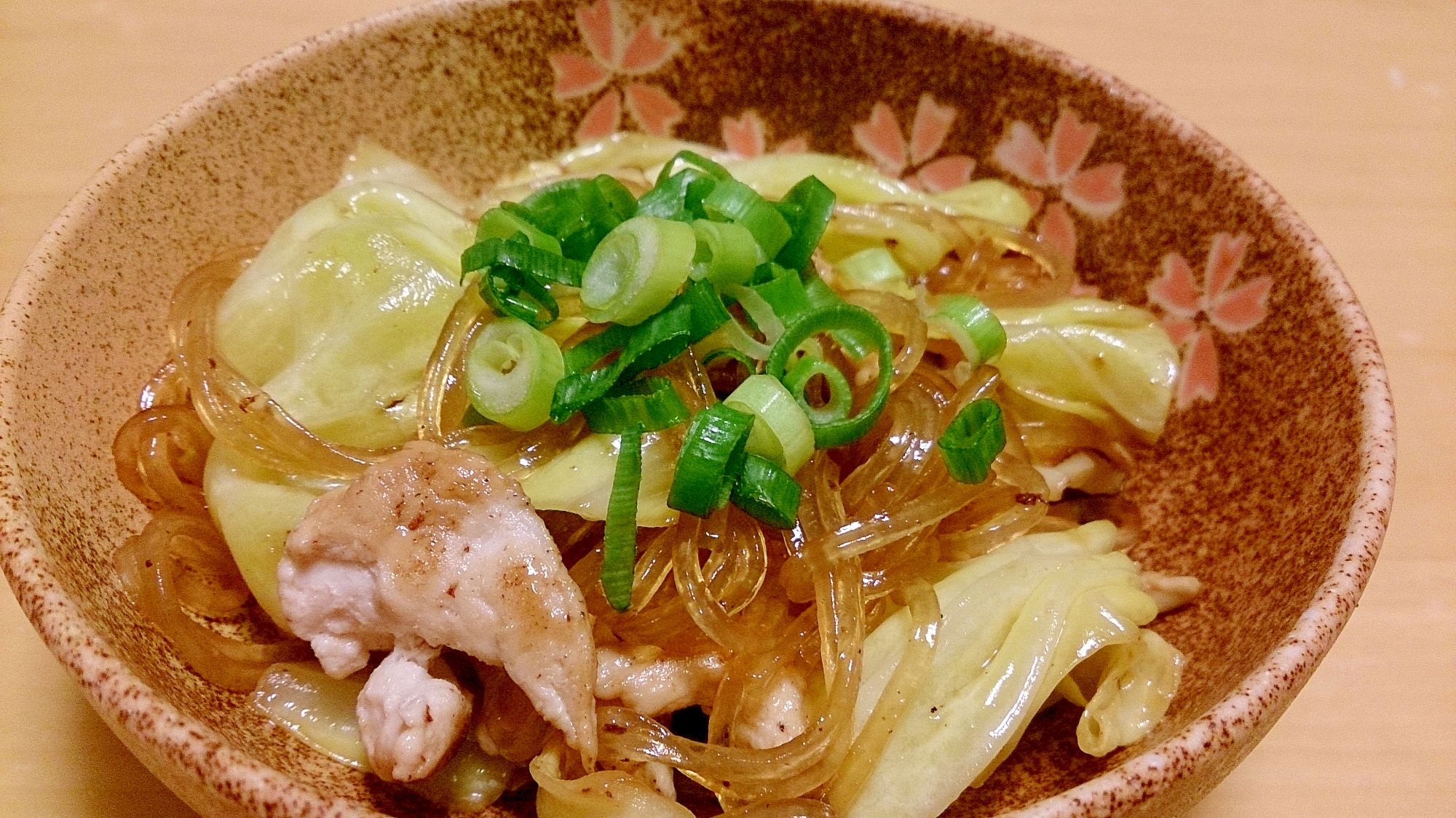 春雨とキャベツとささみのオイスターソース炒め