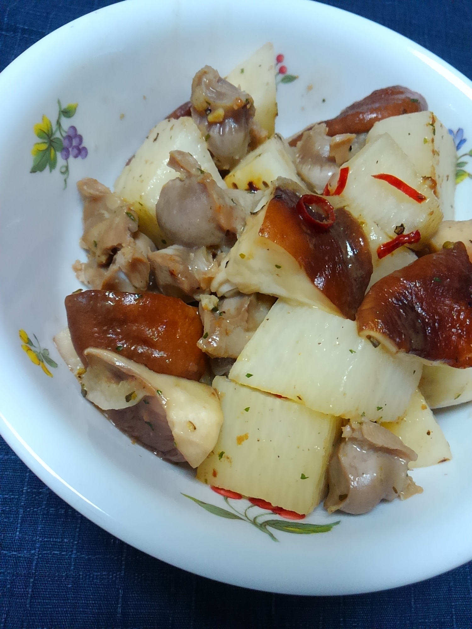 砂肝と山芋と椎茸 ペペロンチーノ炒め レシピ・作り方 By １つ☆｜楽天レシピ