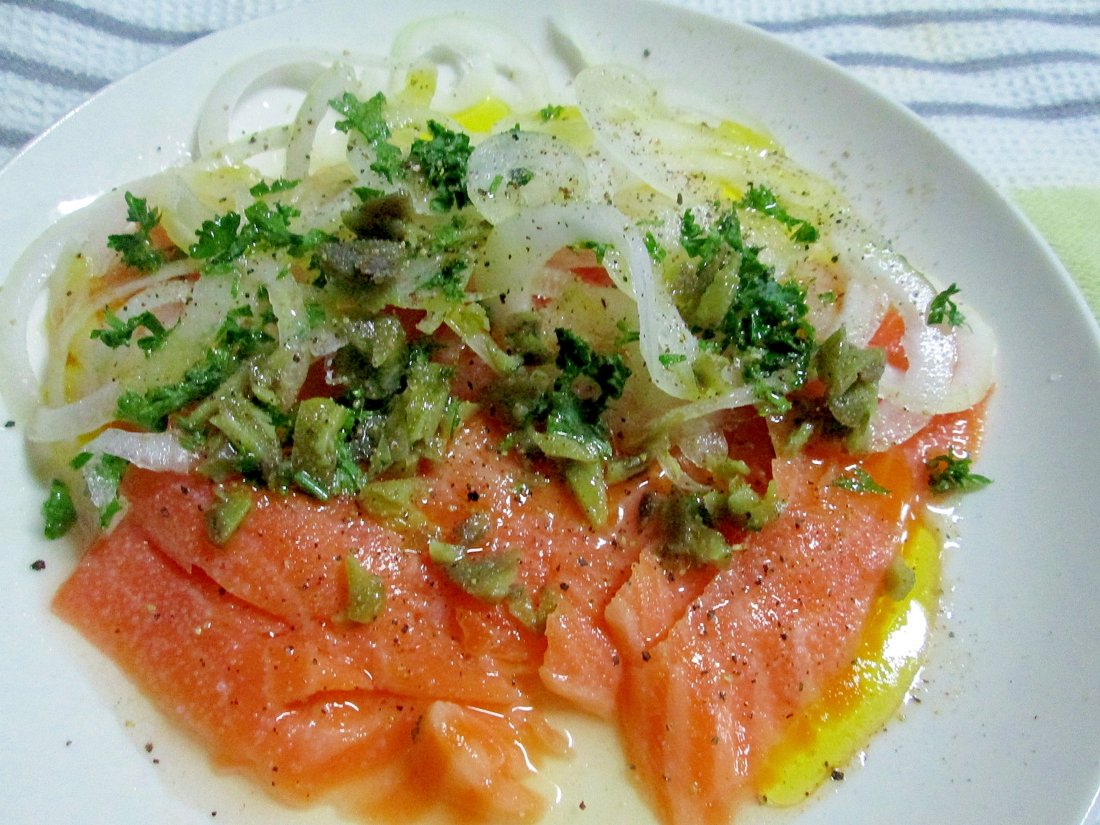 サーモンのオニオンオリーブ和え レシピ 作り方 By カゲジジ 楽天レシピ