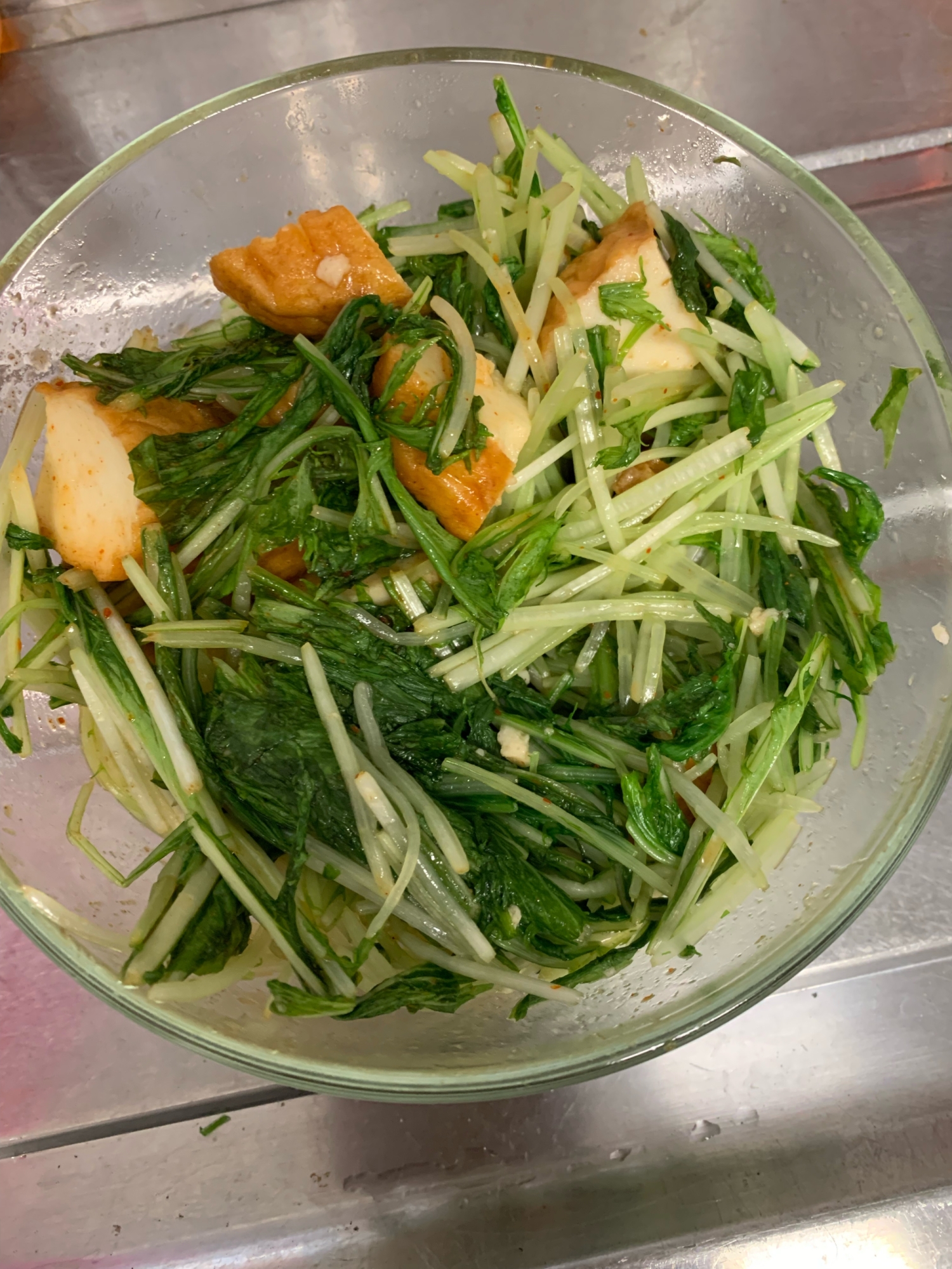 魚河岸揚げと水菜のキムチ和え