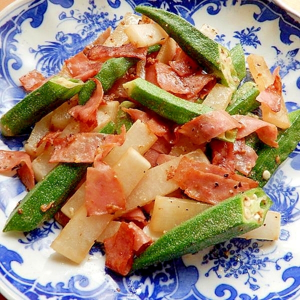 5分!?大根&オクラ&ビアハム(代用可)のマヨ炒め