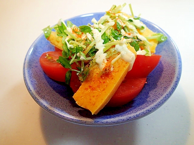 味ぽん/マヨで　トマトと玉子焼きと豆苗のサラダ