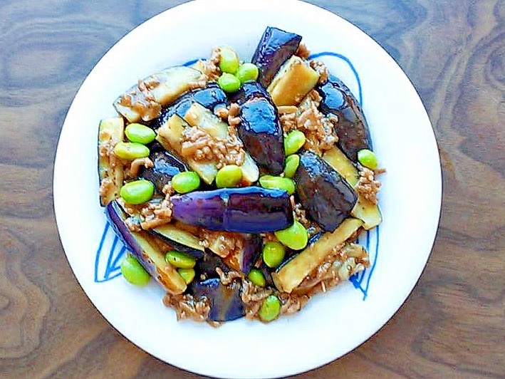 茄子と枝豆のひき肉炒め