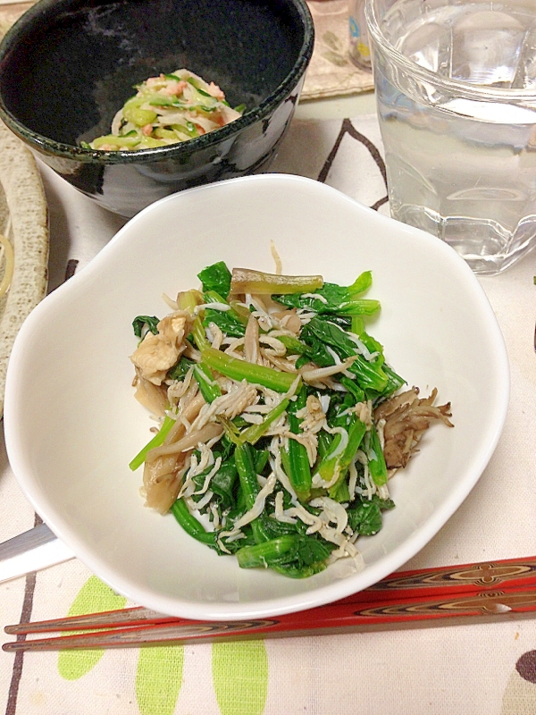 ほうれん草の、舞茸、しらすのポン酢和え:415