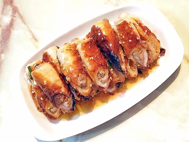 ちょっとしたおつまみに!竹輪のひき肉詰め♪