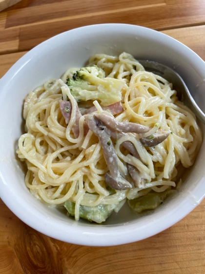 炊飯器で！冷凍ほうれん草とベーコンのカルボナーラ♪