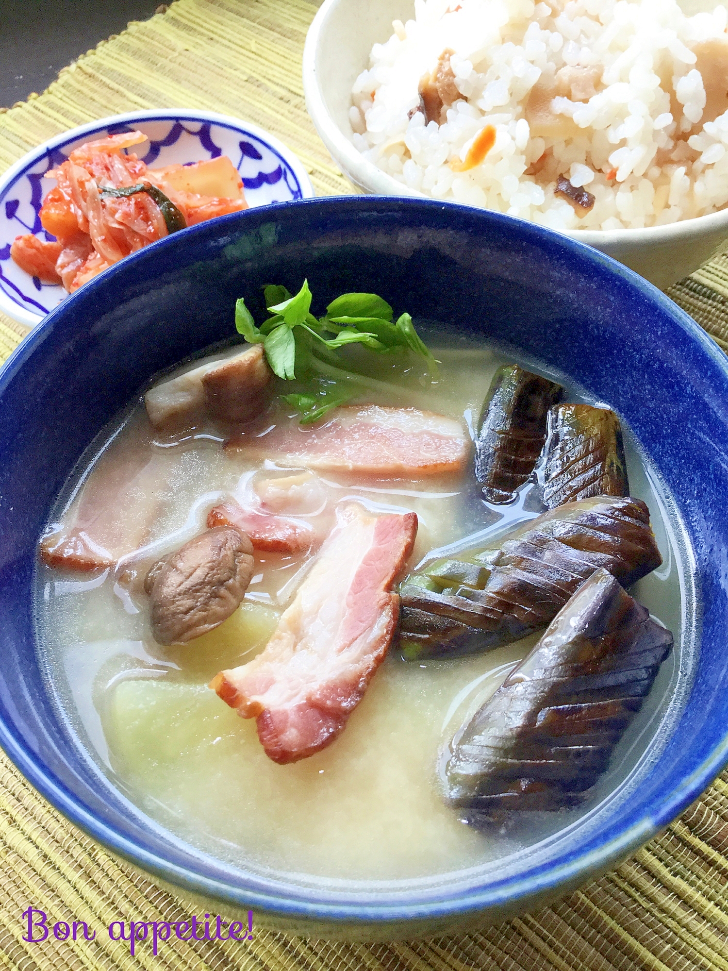 ☆★茄子とベーコンの洋風お味噌汁♪★☆