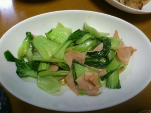 チンゲン菜とハムのなめたけ炒め