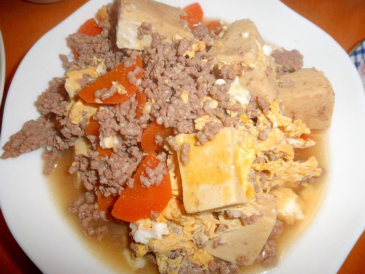 高野豆腐とひき肉の卵とじ