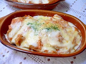 鶏肉と茄子とじゃが芋のキムチグラタン