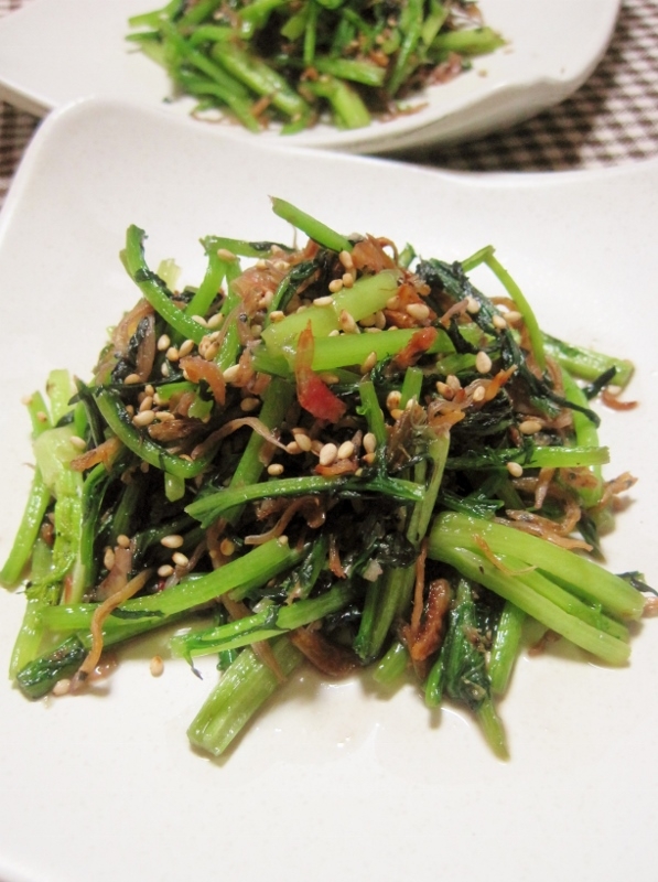 赤からし菜のじゃこ海老炒め