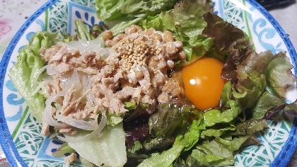 納豆は苦手だったけど楽れぴを始めてから食べられるようになったよー♥サラダにするとボリュームたっぷり～♥とっても美味しかったです♥ご馳走様でした(⌒∇⌒)ノ""