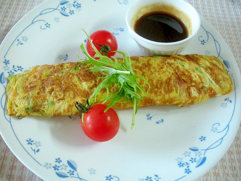 ☆水菜とキノコの卵焼き☆ソース添え