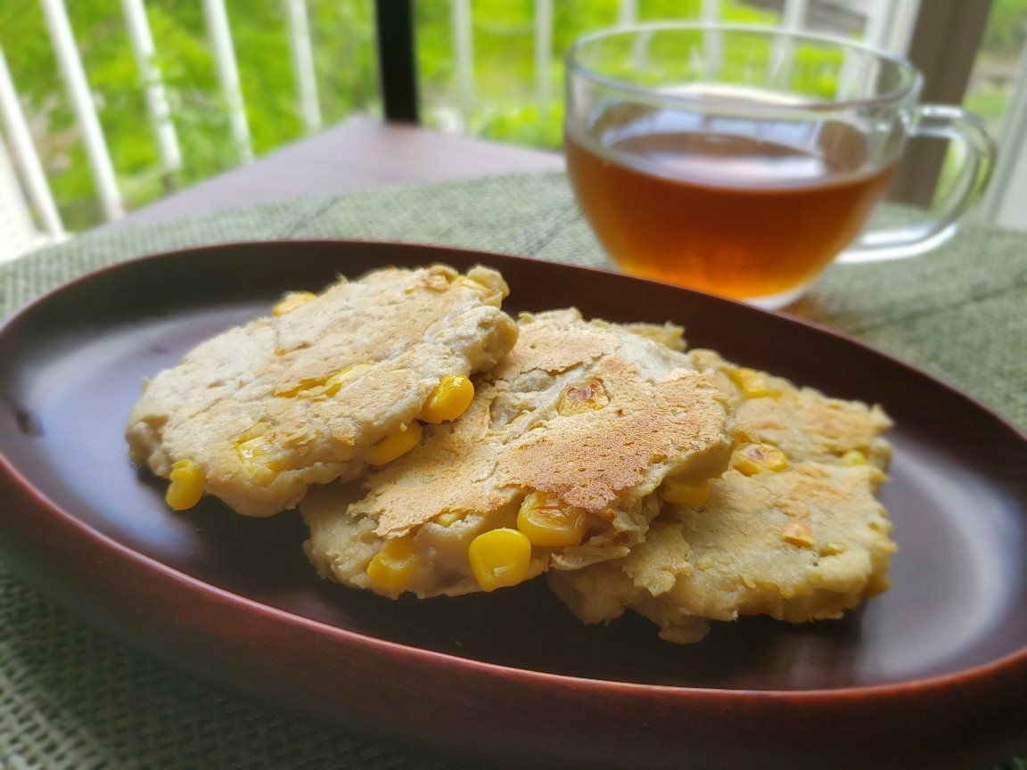 【独居自炊】そば粉と豆腐のコーンお焼き