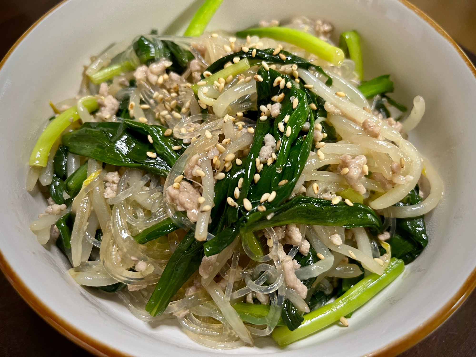 【山菜】行者にんにくともやし炒め〜春雨入り