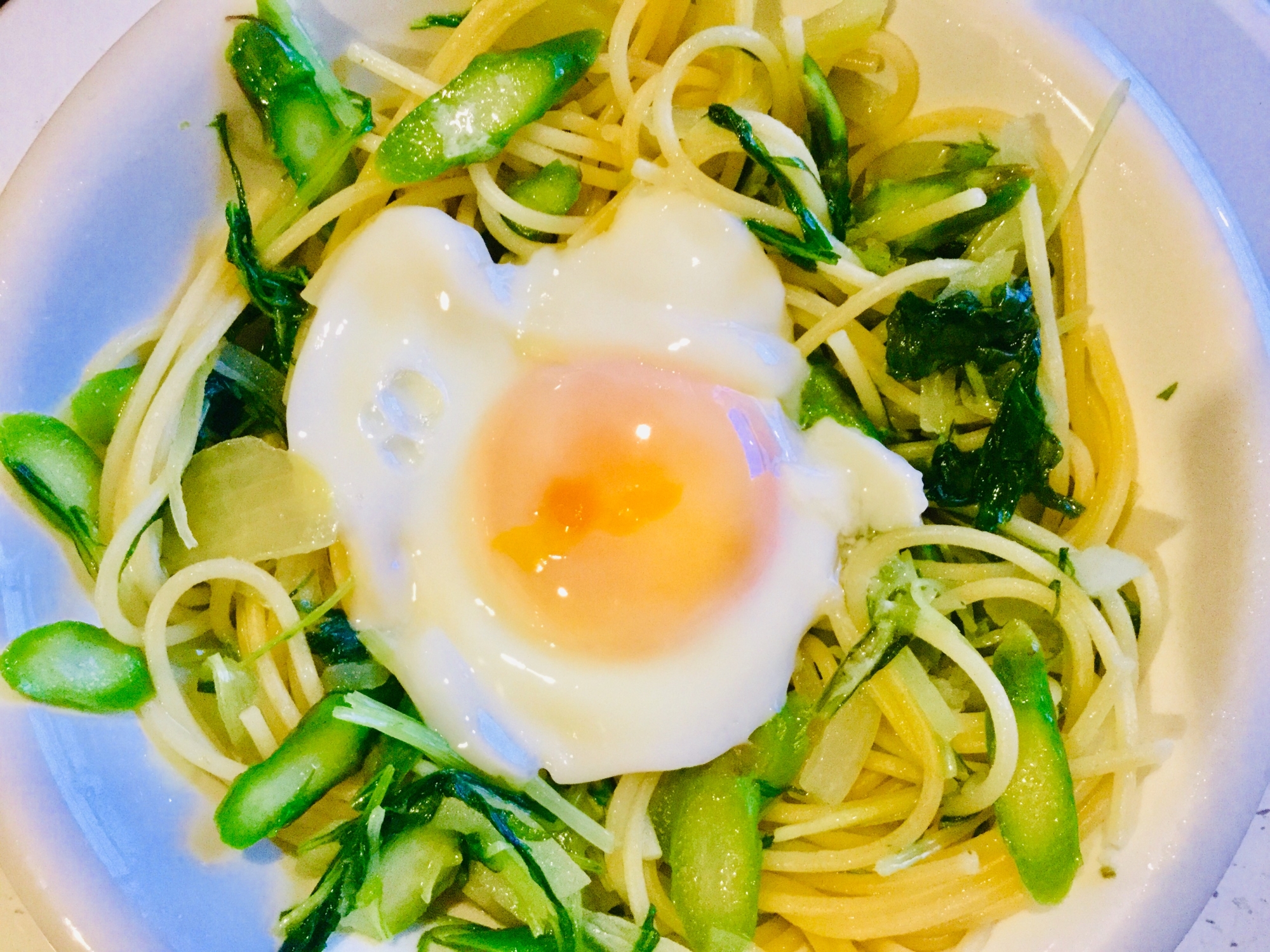 アスパラと水菜のパスタ