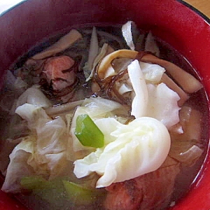 鮭ともずく野菜（人参キャベツ牛蒡）スープ