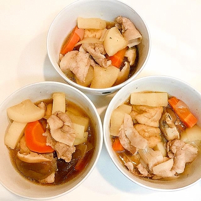 根菜とがんもどきと豚バラ肉の香酢煮