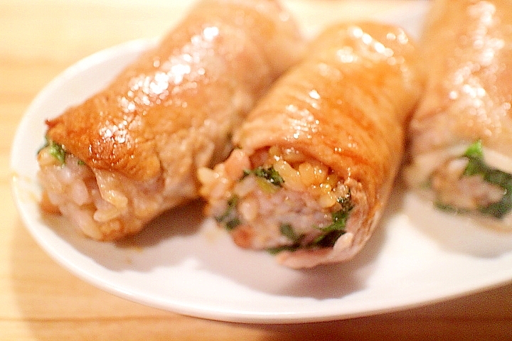 大葉の入った肉巻きおにぎり