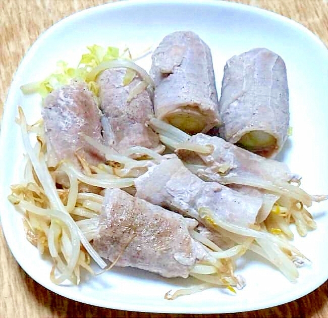 もやしとキャベツと長ネギの豚巻き☆ポン酢ダレ添え