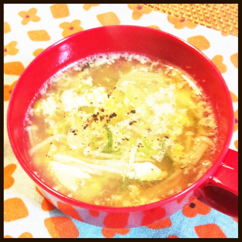 P's亭＊超簡単 えのきと卵の中華スープ