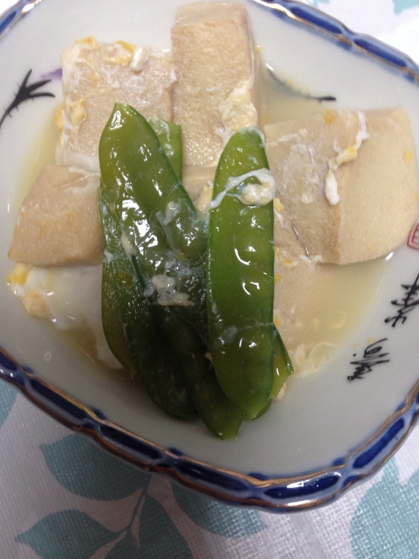 高野豆腐と絹さやの卵とじ(*^^*)☆