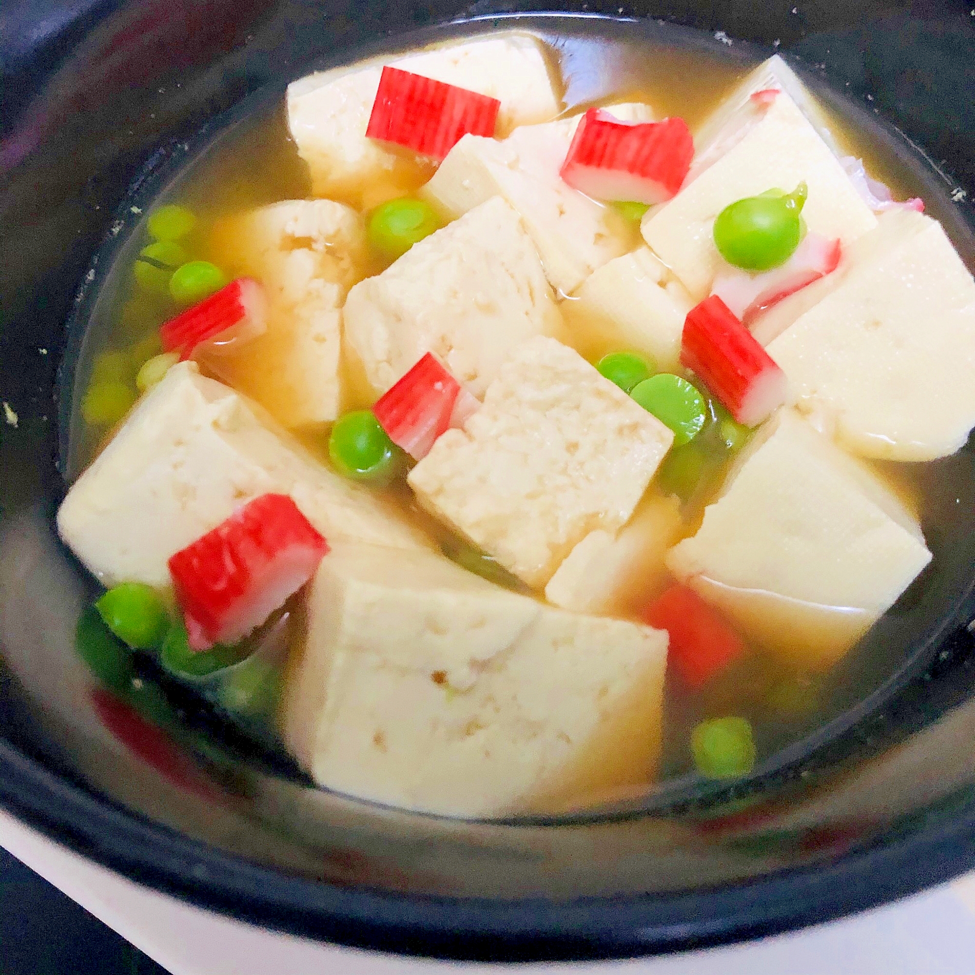 カニカマと枝豆と豆腐煮