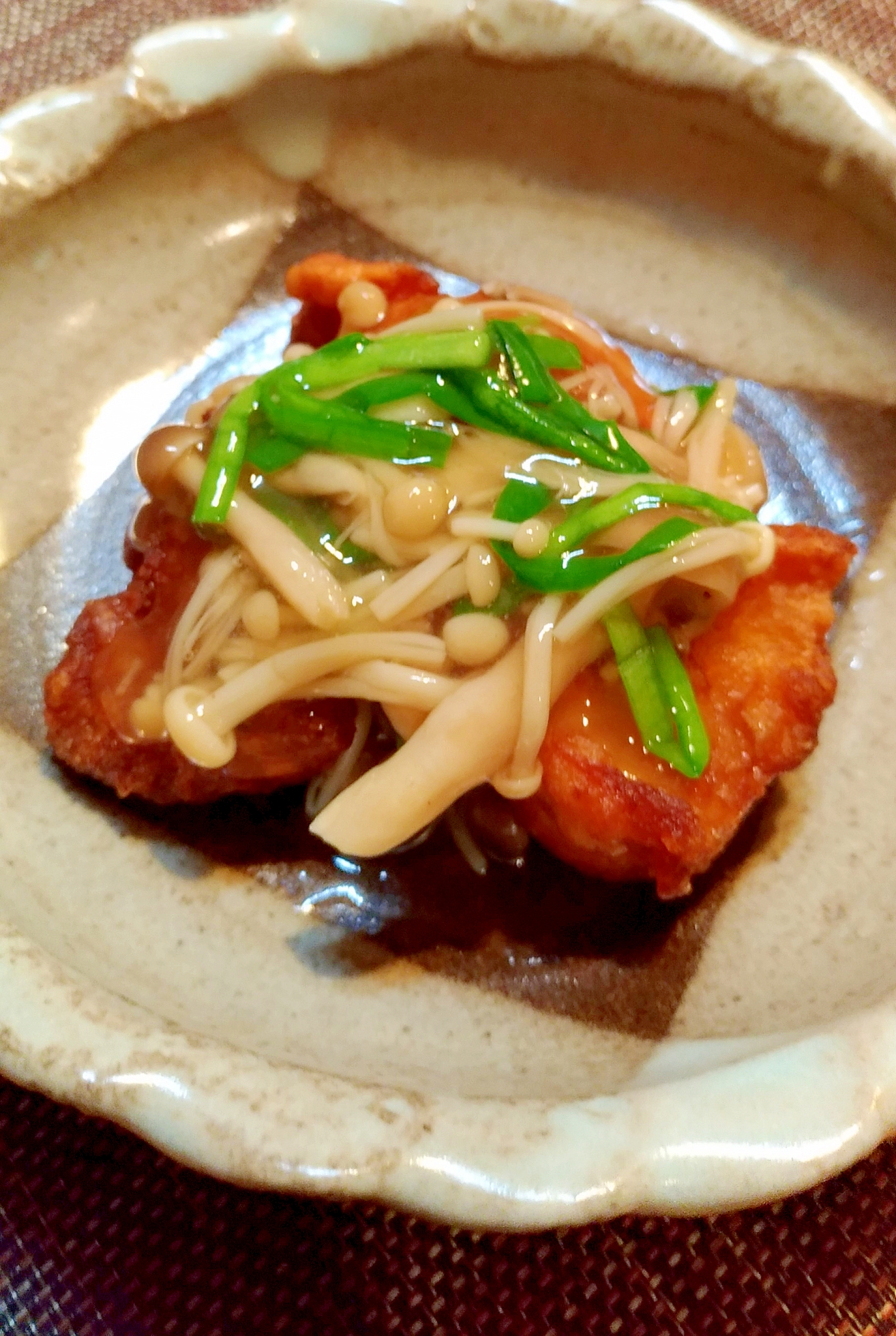 鶏の唐揚げリメイク☆やさしい味のきのこあんかけ