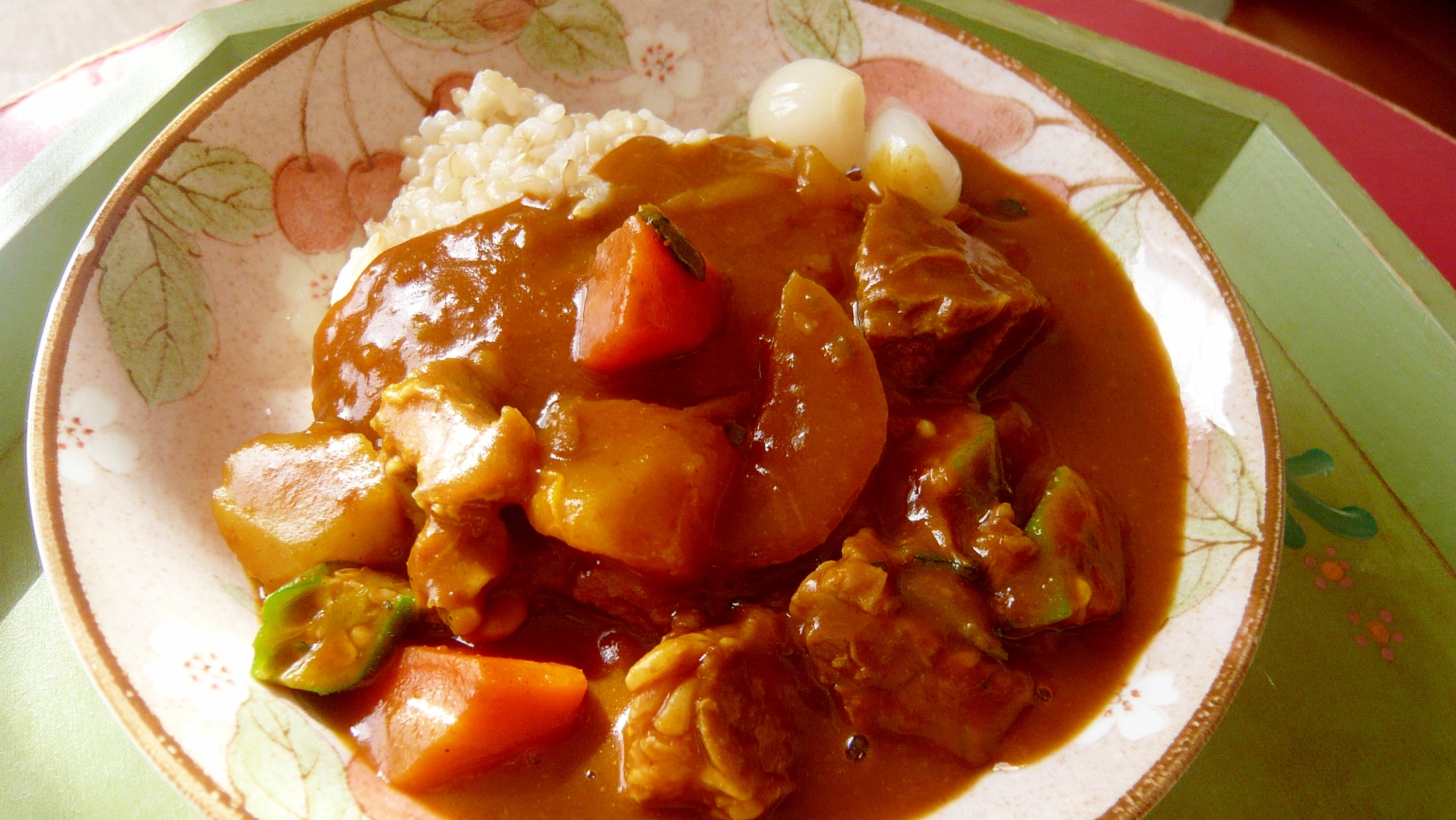 ❤　オクラ＆かぼちゃ入り牛筋カレー　❤