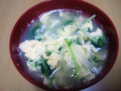 水菜と卵の中華風スープ