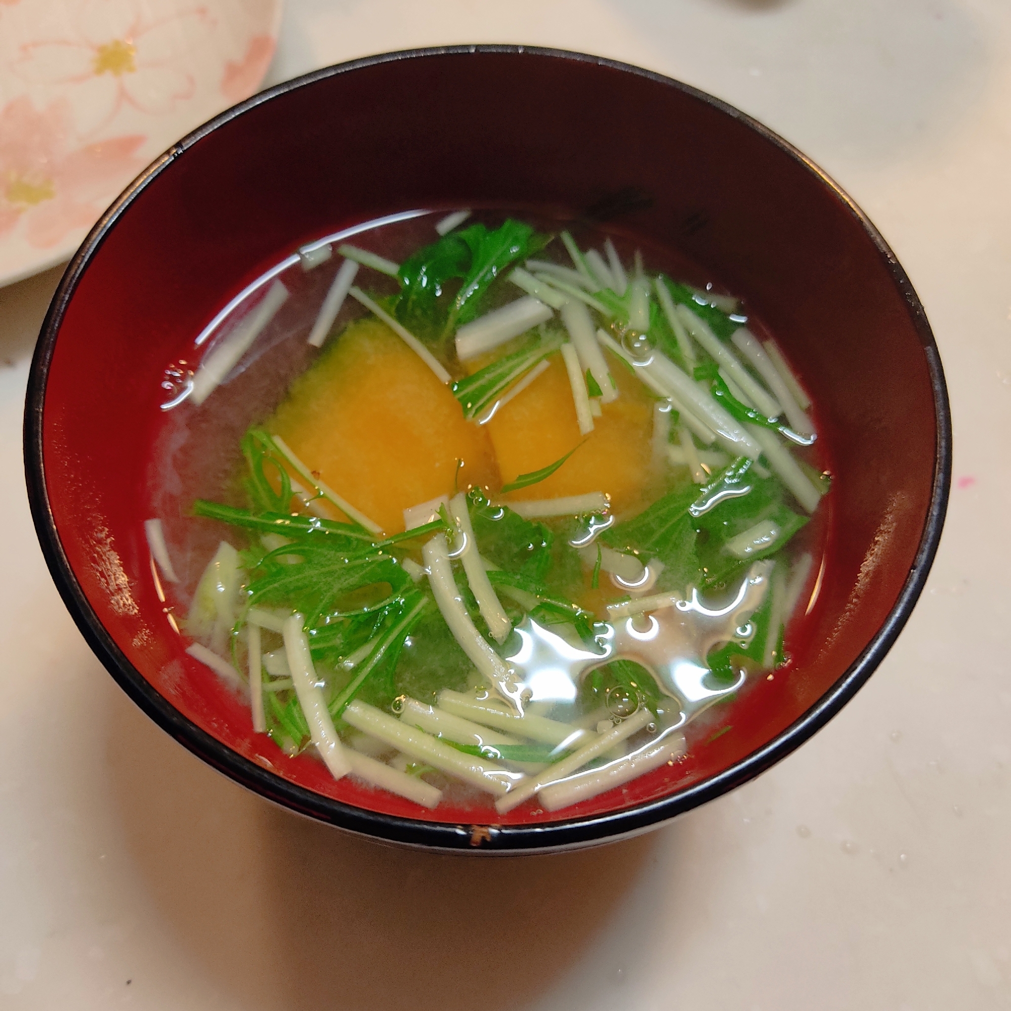 かぼちゃとシャキシャキ水菜の味噌汁