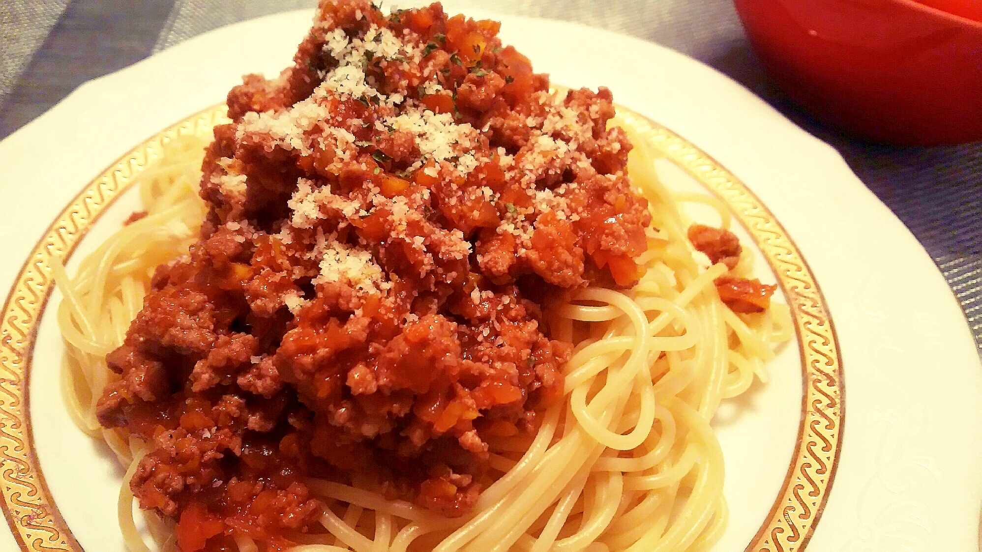 お肉ごろごろ！おうちミートソーススパゲッティー