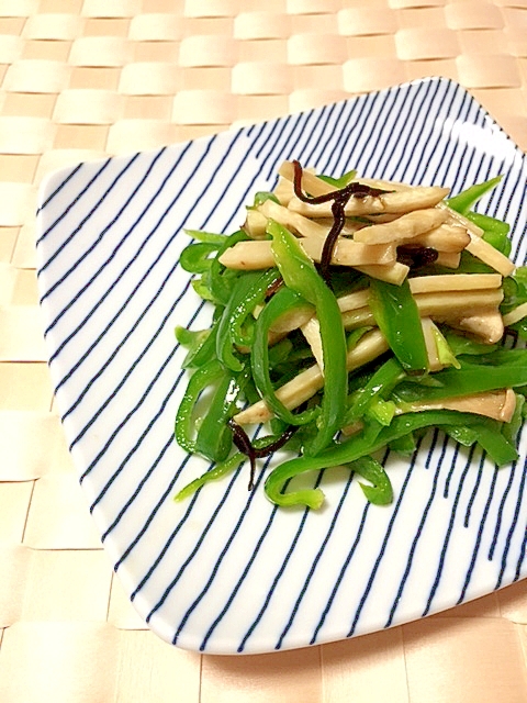 ピーマンとエリンギの塩昆布和え