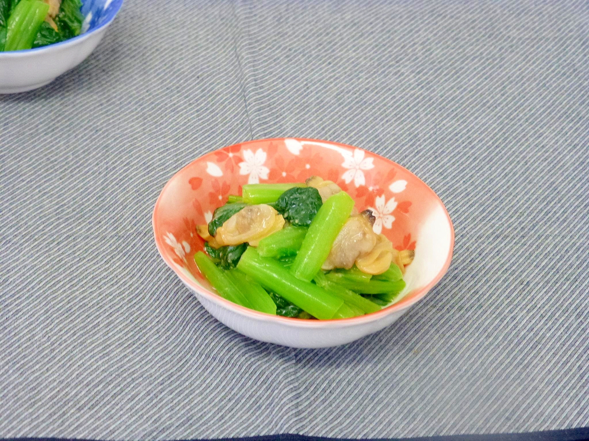 小松菜とあさりの辛子酢味噌和え