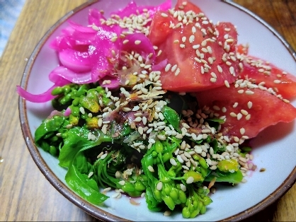 菜の花お浸し！とろろ昆布のせ