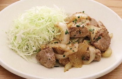 豚こま切れ肉のマヨマスタード串焼きwith玉ねぎ♪