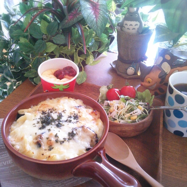 レンジで簡単ホワイトソースで♪茄子ペンネグラタン♪