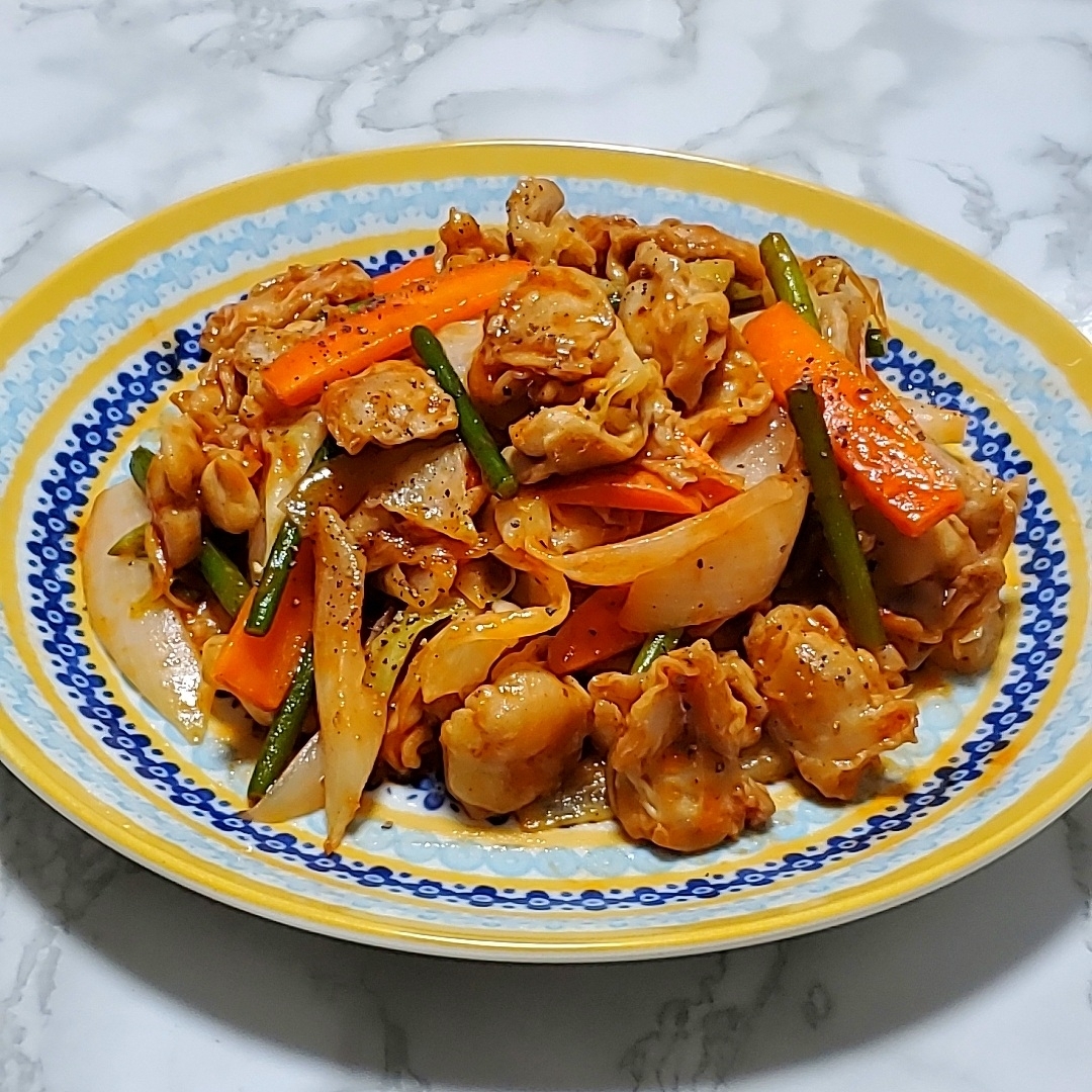 鶏ハラミと野菜のケチャップ炒め