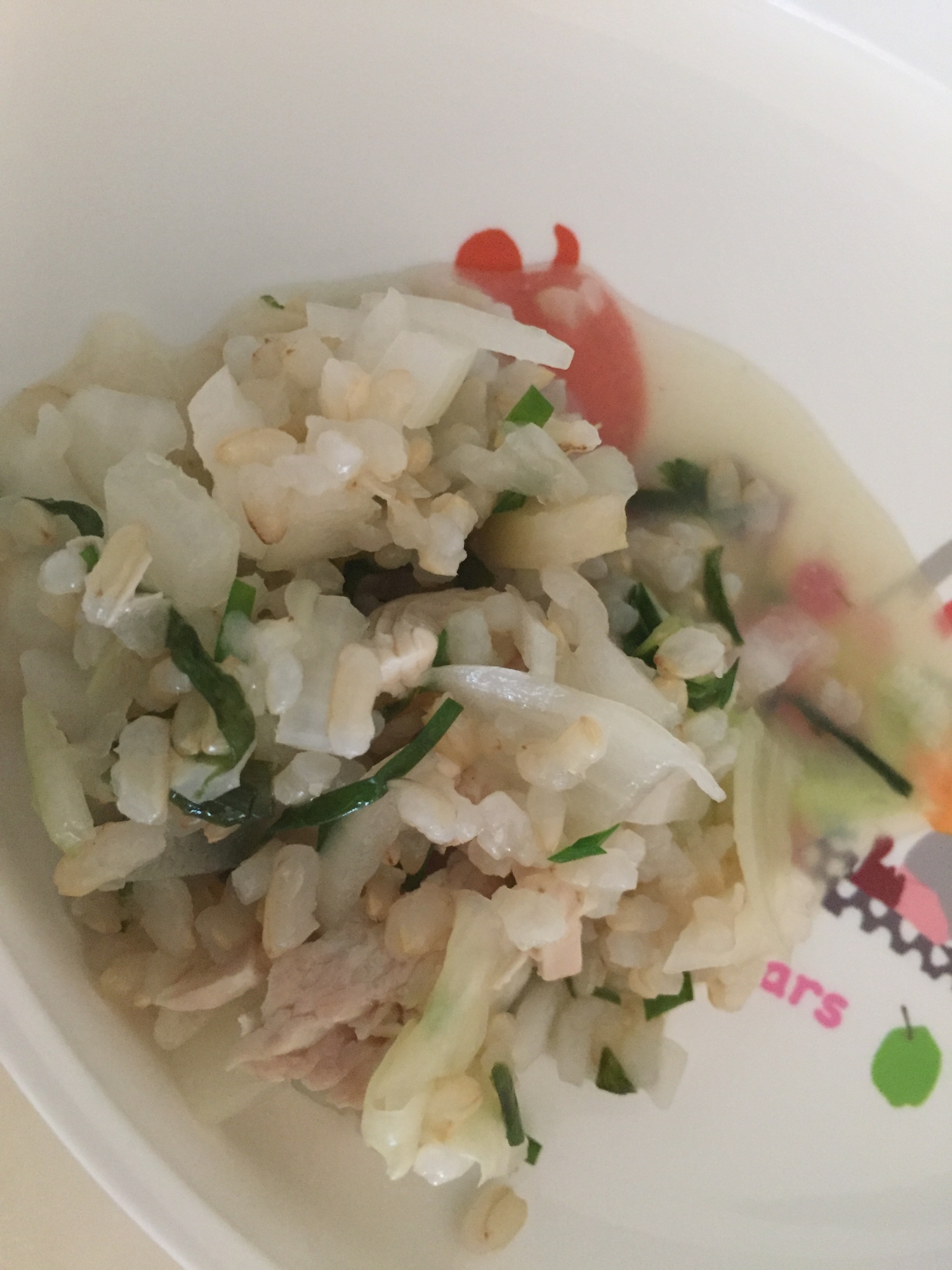 子どもに！野菜たくさん鶏肉のダシお粥！