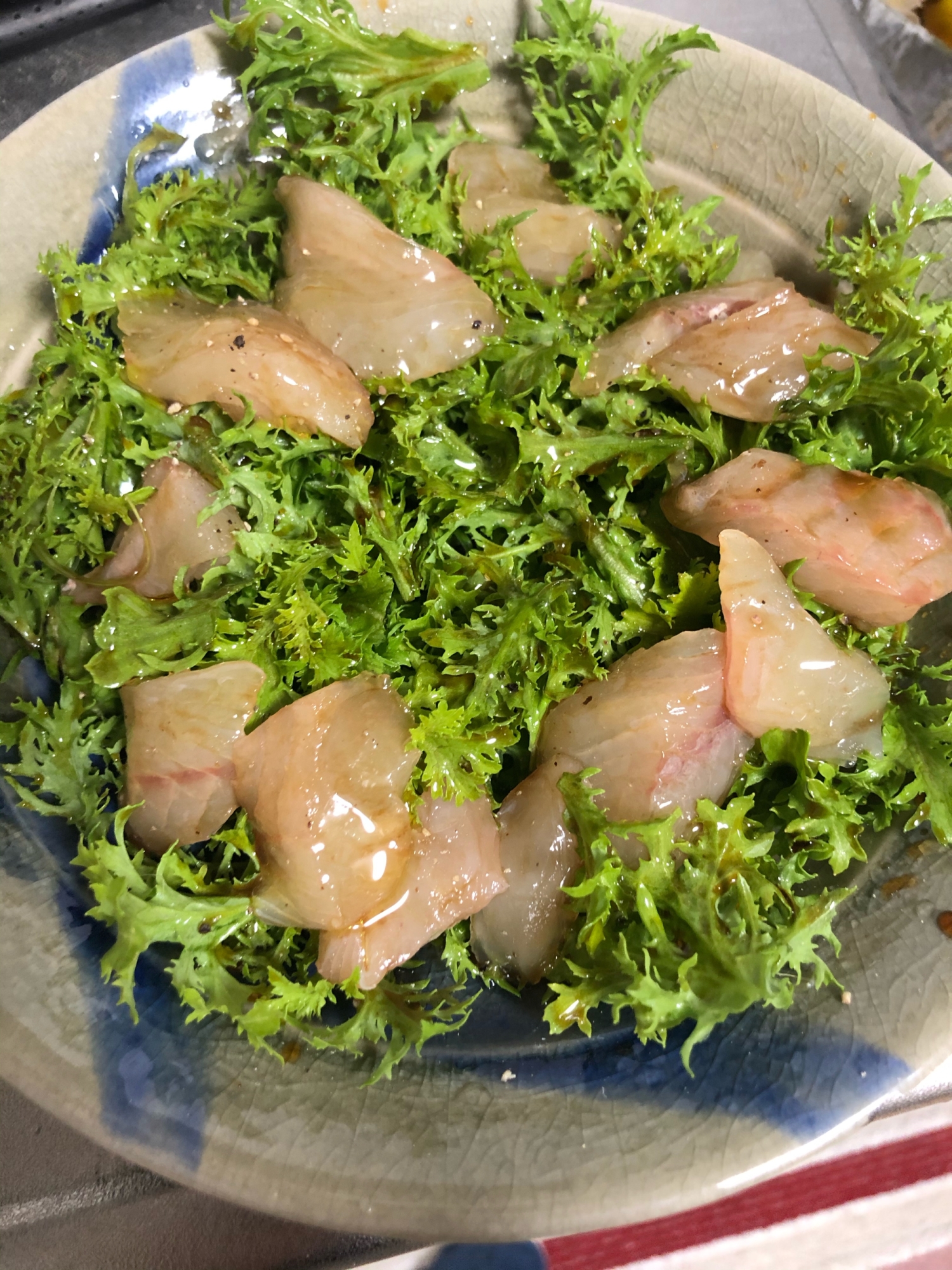 白身魚とわさび菜の和風カルパッチョ