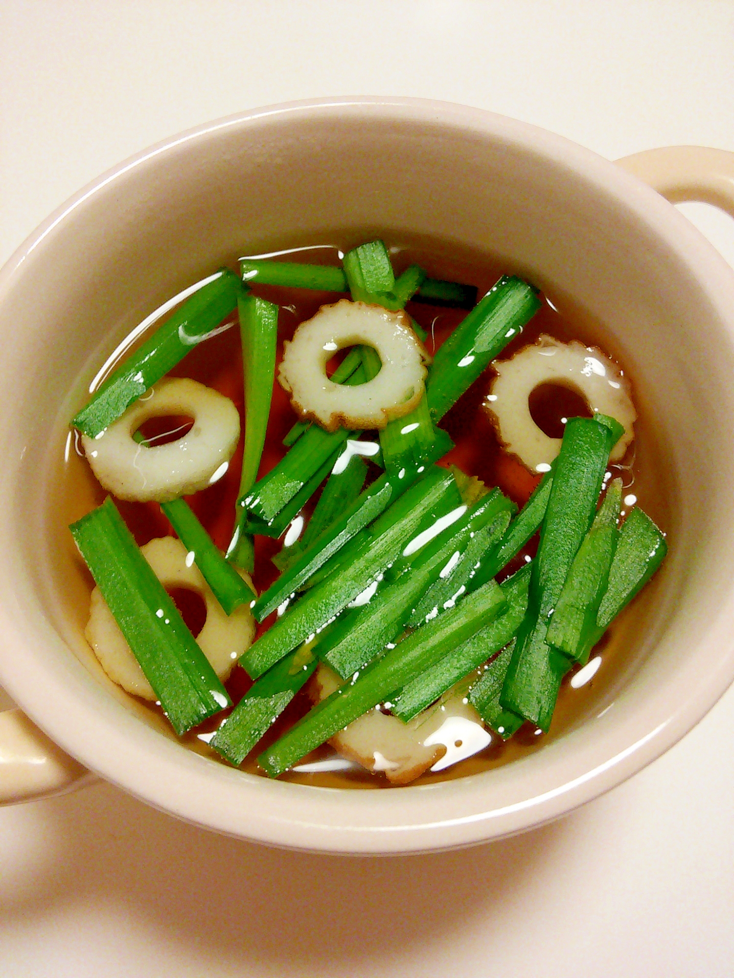 レンジで3分★簡単レシピ★ちくわとにらの和風スープ