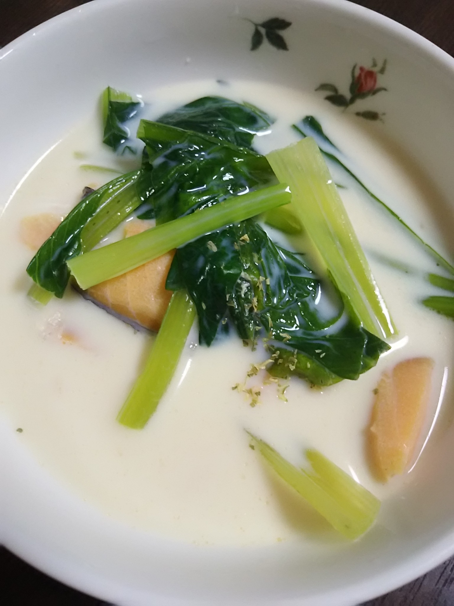 小松菜と鮭の豆乳スープ(^^)