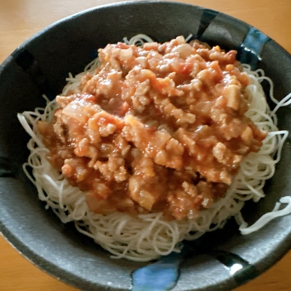 参考に作らせていただきました★そうめんとミートソースこんなに合うとは感動でした！レシピありがとうございます♡また暑さが戻るみたいですね。花粉もリセットしてほしい