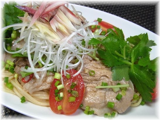 あっさり♪豚しゃぶと香味野菜の冷製パスタ