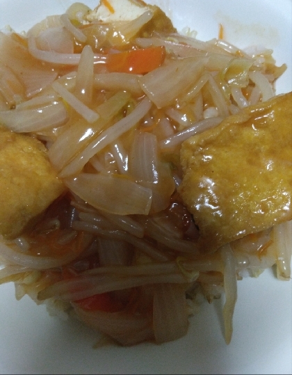 厚揚げと青梗菜ともやしの炒め物